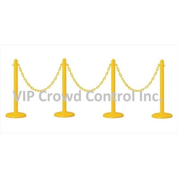 Vic Crowd Control Inc VIP Crowd Control 1841-4-32 14 in. Flat Base Plastic Stanchions - 32 ft. Chain; Yellow; 4 Piece 1841-4-32